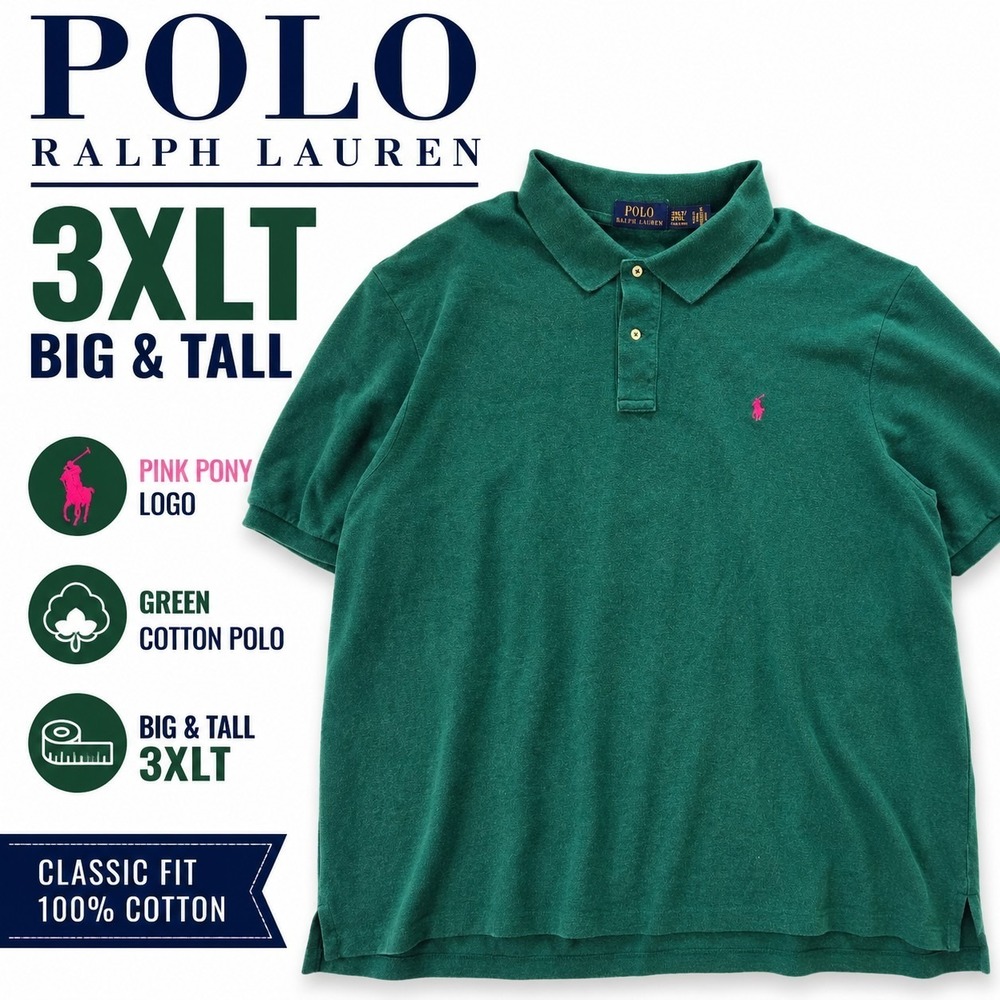 Polo Ralph Lauren Short Sleeve Men's Size 3XLT Tall Pink Pony Lime Green Shirt